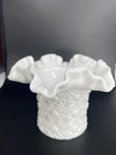 Vintage Milk Glass White Vase - DAISY BUTTON CRIMPED EDGE, Tulip Rim ( U-2 )