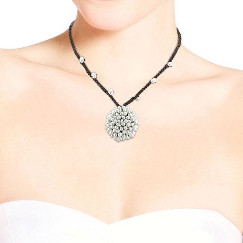 Handcrafted Freshwater White Pearl Cluster on Cotton Rope Necklace - Picture 4 of 4