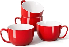 Red Mugs Set of 4, 24Oz Jumbo Mugs, Large Coffee Mugs for Coffee, Hot Cocoa, Tea