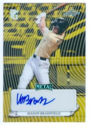 MASON BRASSFIELD ''GOLD METAL AUTOGRAPH CARD /3'' LEAF PERFECT GAME SHOWCASE 2023