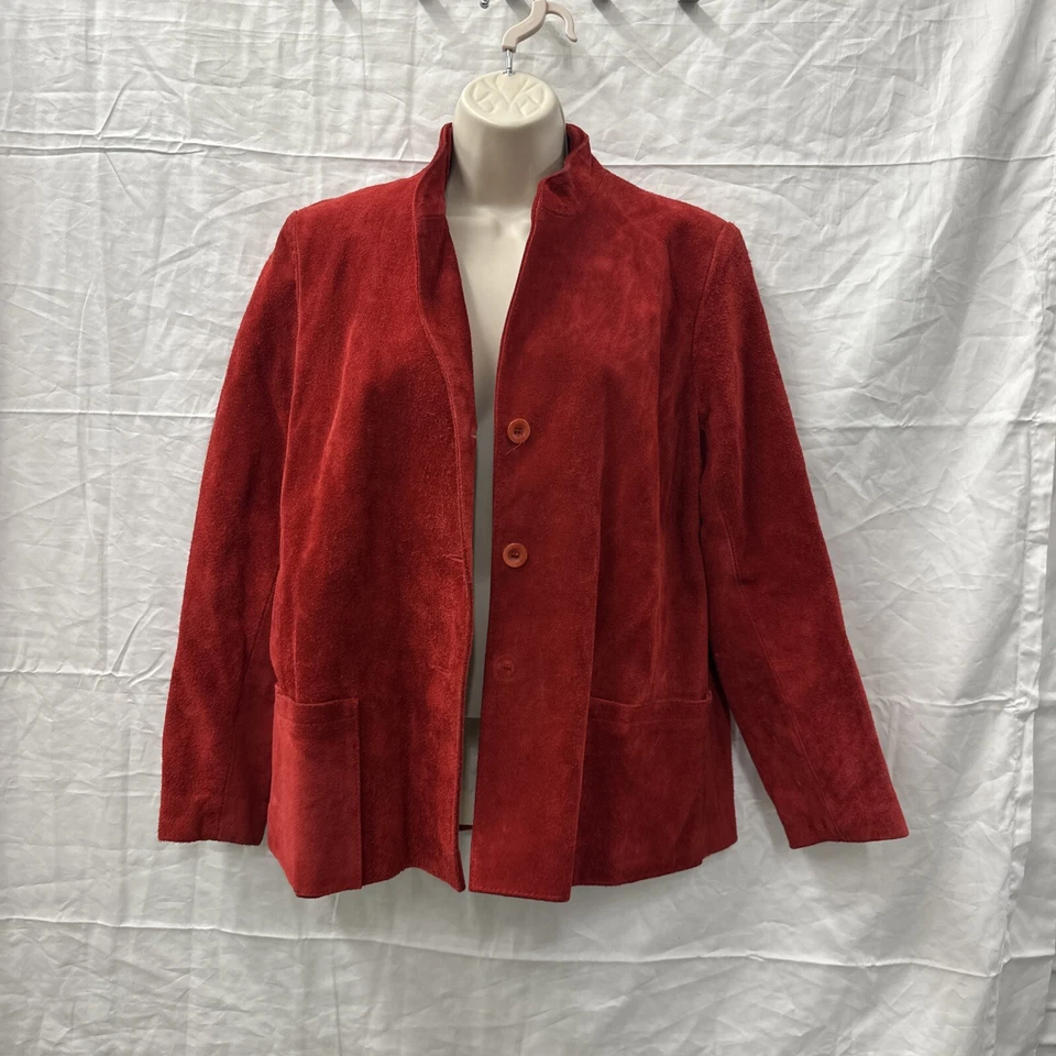 Vintage 1950s Western Suede Leather Jacket Canada Red Women 11/12 Missing Button - Image 2 of 4
