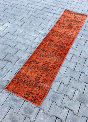 Hallway Runner Rug, 1.6x7.2 ft Rug, Floral Rug, Overdyed Carpet, Oushak Rug