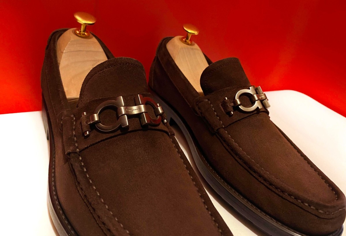 $849.00!! FERRAGAMO LUXURY MEN BROWN SUEDE SILVER BIT  display picture 2