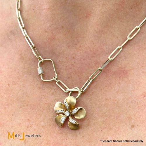14K Yellow Gold Paperclip Chain 0.30ctw Diamond Clasp Necklace 18 Inch - Picture 5 of 10