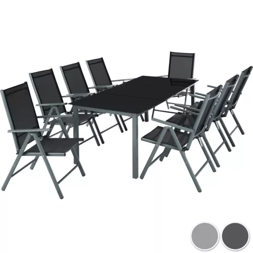 8+1 Sitzgruppe Aluminium Garten Möbel Tisch Stuhl Essgruppe Gartenset Klappbar