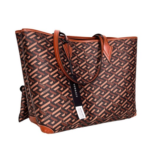 NEW $995 VERSACE RUNWAY Caramel LA GRECA Signature MEDIUM TOTE BAG w/ POUCH NWT - Picture 10 of 24