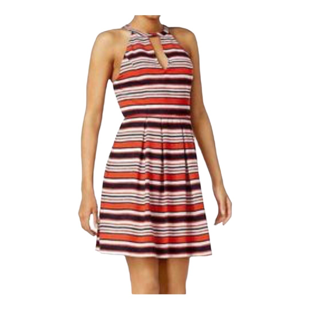 Kensie Sleeveless Pleated Skirt Halter Dress Red White Navy Blue Size L