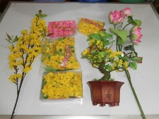 Plastic Artificial decor flower, lotus, red hoa dao , yellow apricot hoa mai 