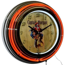 15" Captain Morgan Original Spiced Rum Double Neon Clock Pub Decor (Orange)