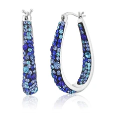 Silver Plated With Swarovski Crystal Inside Out Oval Shape Hoop Earrings,