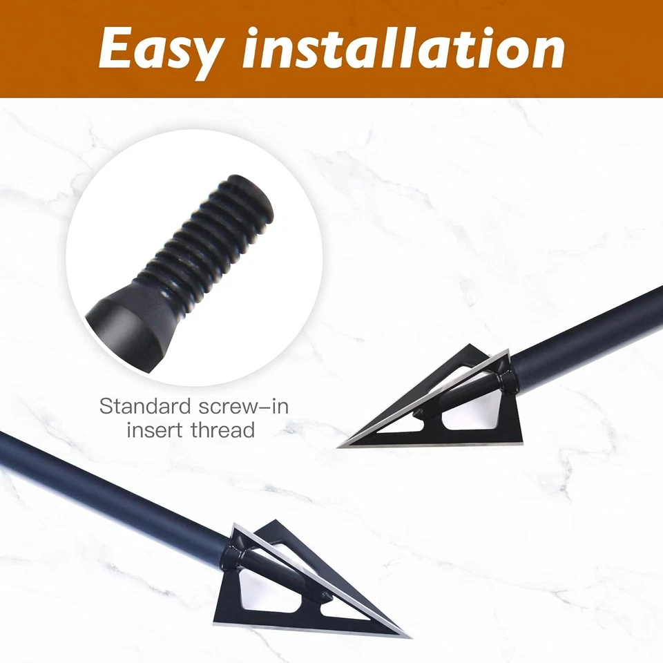 12Pcs Hunting Broadheads Stainless Steel Black Whirlwind 3-Blade Cut  Arrow Tip - Image 3 of 4