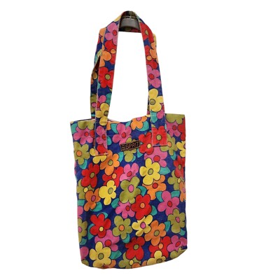 Vintage ESPRIT Flower Power Striped Hippie Cotton Tote Bag 80s 90s RARE