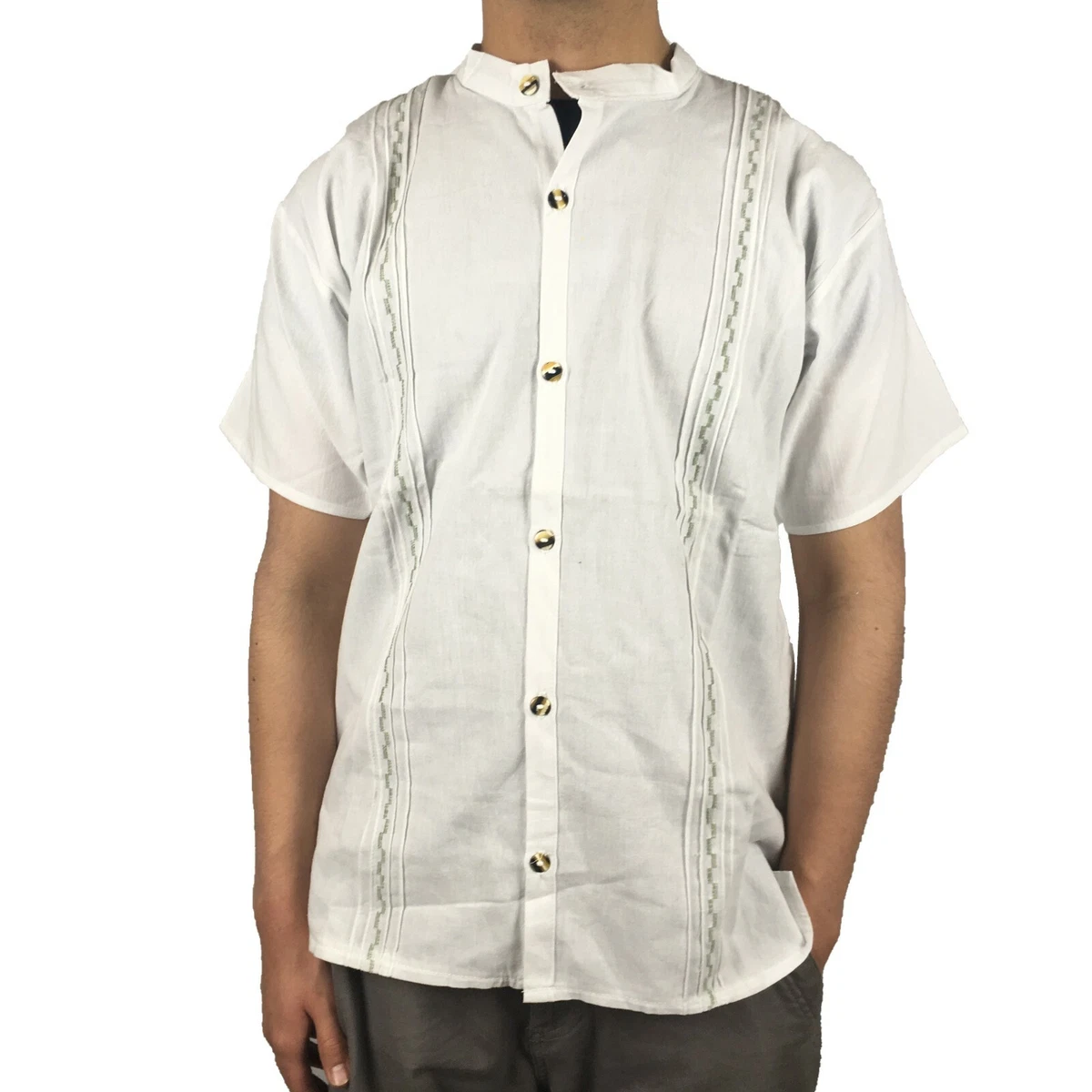 WHITE MEN S GUAYABERA HAWAIIAN CUBAN YUCATAN SHIRT 100 COTTON