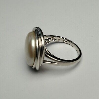 ★47bag ★ 925 Silver Natural Stone Vintage Ring Teagun 5003 Vintage Sterling Silver Ring Round White Stone Size 7 7.86g