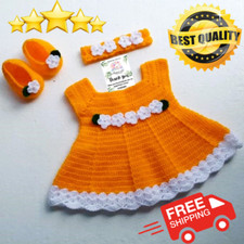 New Fashionable Crochet Baby Girl dress set Christmas Season Orange Color.