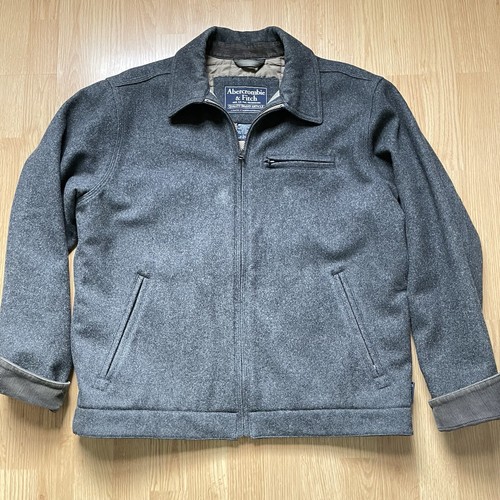 Vintage grau Wolle Bomber Steppfutter 90 Abercrombie & Fitch Jacke Herren Large