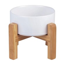 Ceramic Elevated Raised Style Bowl Dog Pet Cat Bowl with Wooden Stand Medium