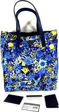 PRADA Blue Tessuto Stampat Floral Print Bluette Dis Tote Bag Made in Italy