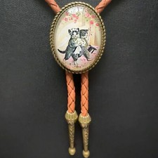 Vintage Wedding Cats Bolo Tie Western Cowboy Necklace Leather Cord Wedding GIFT