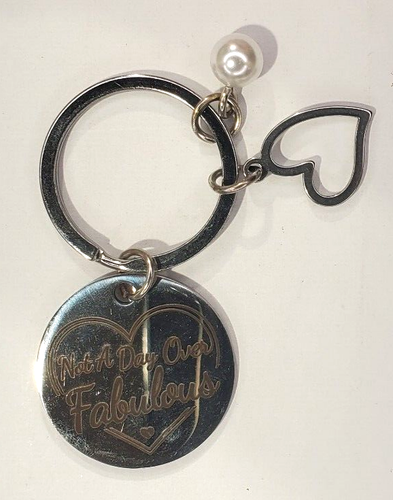Not A Day Over Fabulous Silver Tone Laser Etched Keychain Keyring with Danglers
