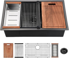 32 Inch Black Stainless Steel Undermount Workstation Kitchen Sink w/Accessories