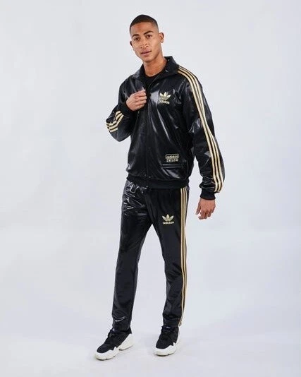 New Adidas 62 Black Suit Gold Silver Track Top Shiny Rare Jacket Pants | eBay