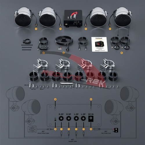 Refurb 1000W Waterproof Bluetooth Motorcycle Audio Stereo Speakers System Radio - Afbeelding 4 van 9