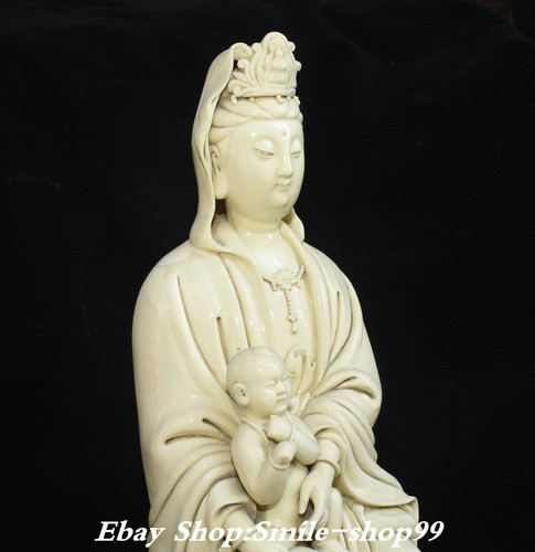 Statue garçon offres déesse 16,9" porcelaine Tibet Dehua Kwan-yin Guan Yin Boddhisattva