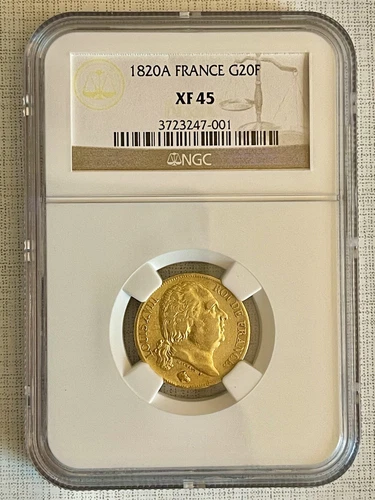 France 1820-A Louis XVIII 20 Francs Gold NGC XF45 SKU# 4158