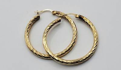 Brillante 10K Gelbgold Diamantschliff Creolen - 1,3'' schimmernder Chevron MG 33mm
