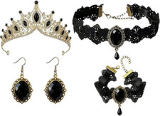 4 Pcs Evil Queen Crown Jewelry Set for Women Halloween Cosplay
