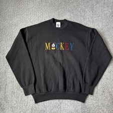 Vintage Mickey Embroidered Logo Crewneck Adult Large Black Used