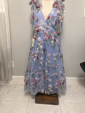 JessaKae Margaret Floral Embroidered Tulle Dress Blue XL Cottage Bow