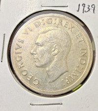1939 Canadian Silver Dollar King George VI