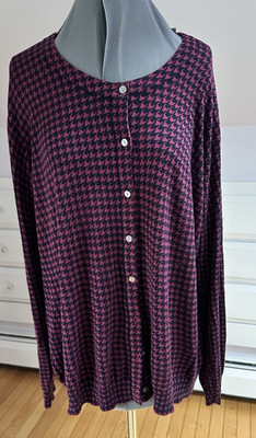 Basic Editions woman size XXL cotton blend multicolor check long sleeve cardigan