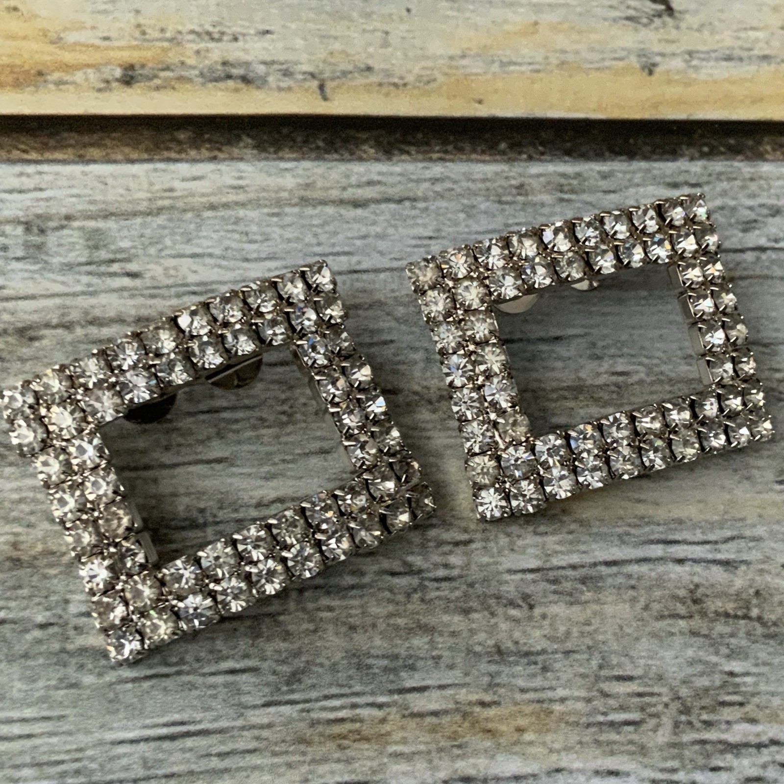 Vintage Rhinestone Rectangular Shoe Clips - Pinch… - image 9