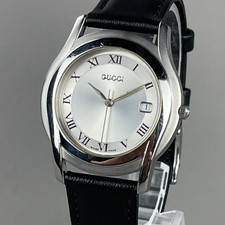 GUCCI 5500M Vintage Mens Watch 35mm Quartz Silver Dial Brand New Band Cal.955412