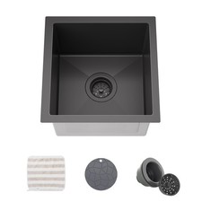 TORVA 14 x 14 Inch Gloss Black Undermount Kitchen Sink, PVD Coated Gunmetal