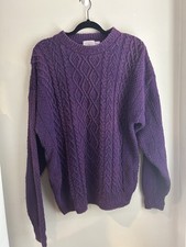 Vintage Cape Isle Knitters Men  s Fisherman 100 Cotton Sweater Purple Size L