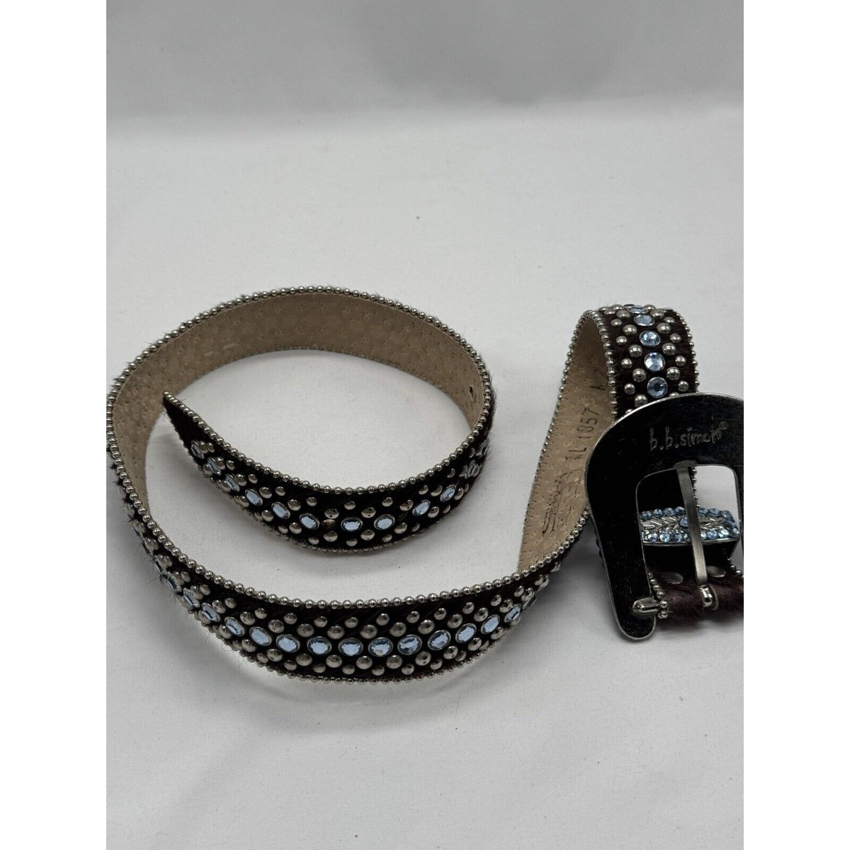 b. b. Simon Brown Leather/ horse hair Swarovski Crystal Belt Sz XL 43” Long Y2K B.B. Simon Western brown pony hair Swarovski belt | Grailed main image 4