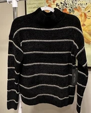 NWT Rachel Zoe Los Angeles Womens Black With Gold Stripes Sweater Size M