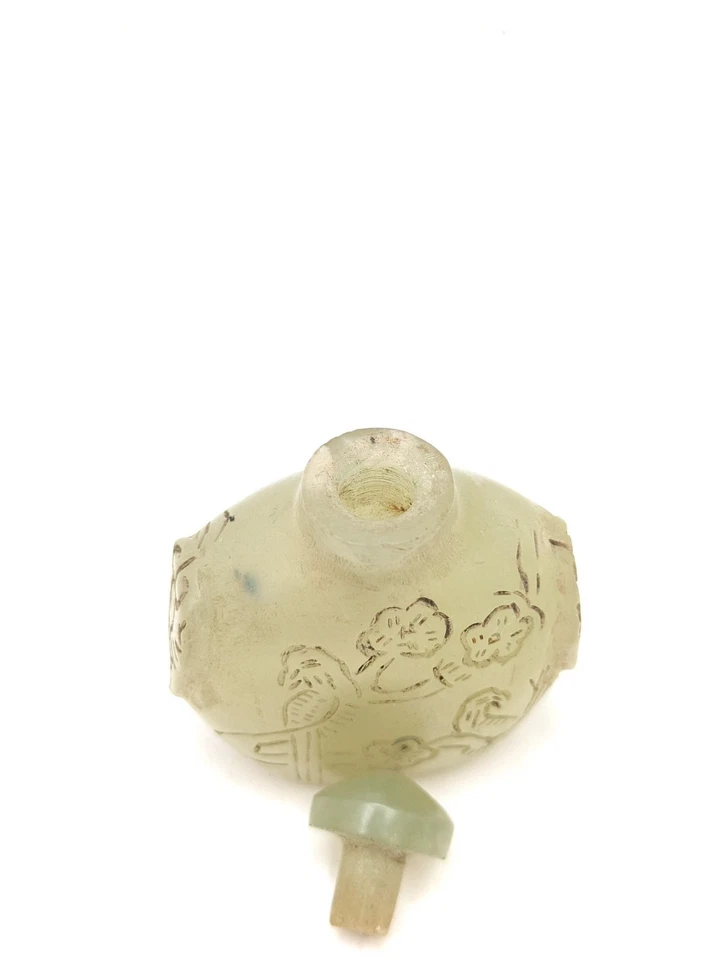 Antigua botella de tabaco de jade tallada dinastía rara flor pájaro pequeño insecto escorpión Foto 4 de 4