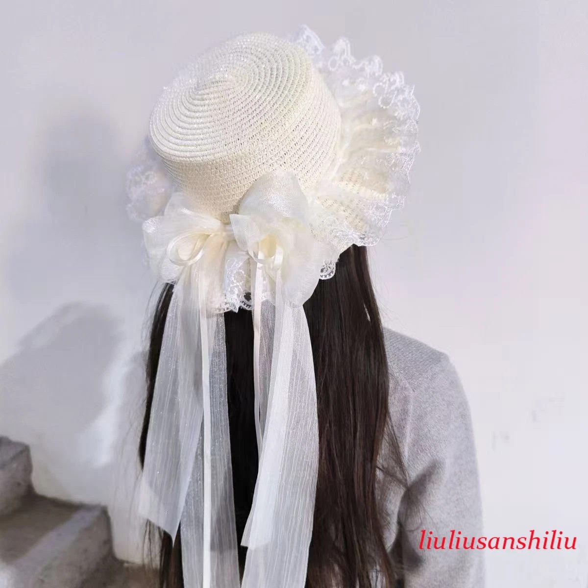 Harajuku Women Straw Hat Beach Sun Hat SweetLolita Kawaii Princess Ribbon Floral