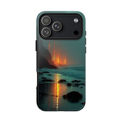 Phone Ink - iPhone/Galaxy/Pixel - Tough Case - Glitch Orange Coastal Beach Waves