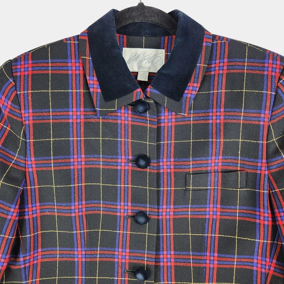 Vintage Tartan Plaid Blazer Womens Petites 10 Lord & Taylor Velvet Collar - Image 4 of 4