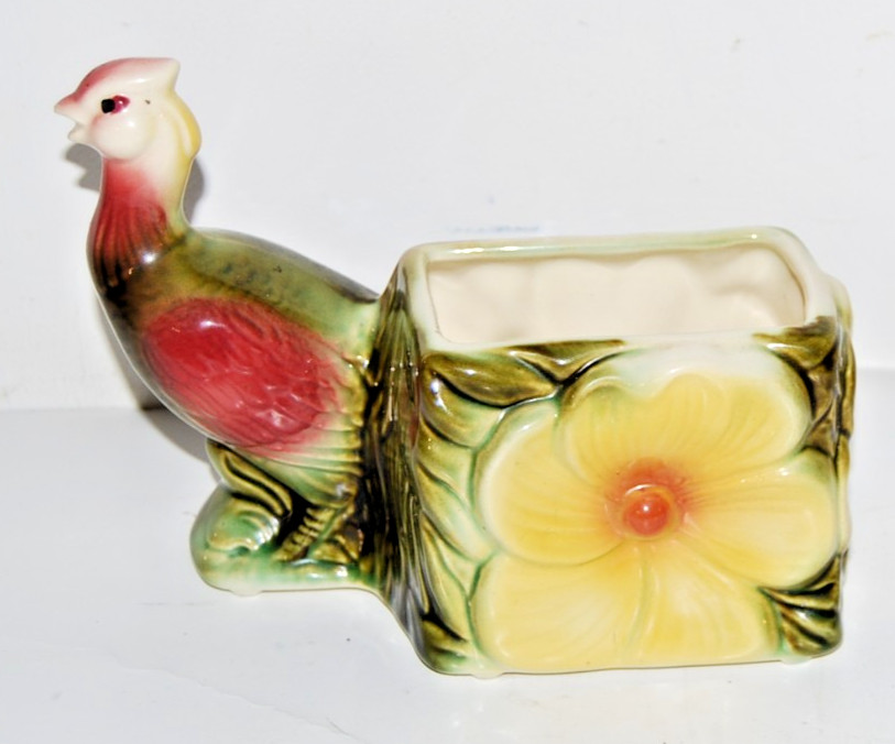 Vintage Hull Bird Planter 61 Pheasant Ceramic Pottery Paradise Tropical Floral