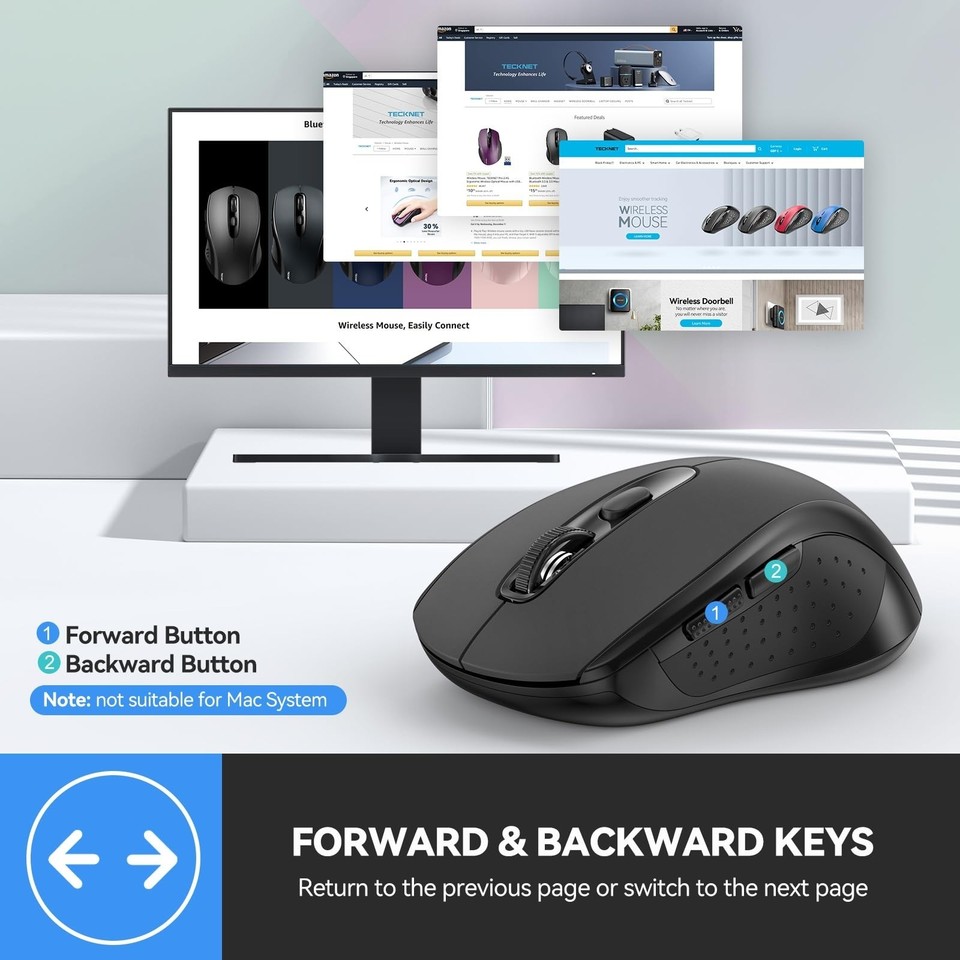 Tecknet TECKNET Bluetooth Mouse, 4000DPI Wireless 2-in-1 BT 5.0/3.0 + 2.4GHz ...