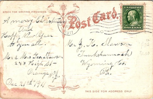 Postcard Greetings of Christmas Winter Scene Embossed Posted 1911 H Wessler - Picture 2 of 2