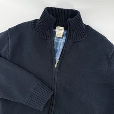 LL Bean Womens Flannel Lined Cardigan Sweater XLarge Navy Full Zip Outdoors