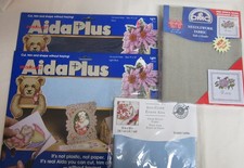 4 Pkgs. Aida Cloth- Blue  Brown- DMC, Zweigart MIP - 14 Ct.